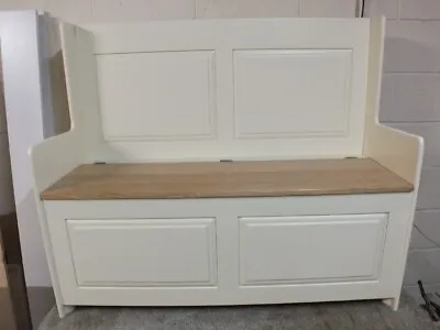 4ft Painted Monks Bench- Oak Seat Storage-settle- Pew- Hand Made- F&b New White  • £469