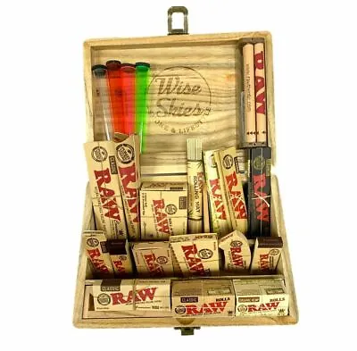 £29.99 • Buy Wooden Smoking Stash Box - Raw Rolling Papers Cigarette Tube Bundle Package UK