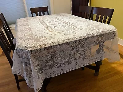 VINTAGE Tablecloth - Rectangular Cream Machine Floral Crochet Lace 84  X 60  NEW • $31