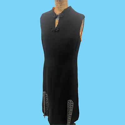 Vintage 1970s Chinese Cheongsam Style Maxi Dress - Black W Orange Lining Large • $37.99