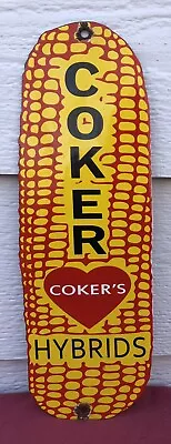 Vintage Coker’s Hybrid Corn Seed 12” Porcelain Sign Gas Oil Gasoline Farm • $29.99