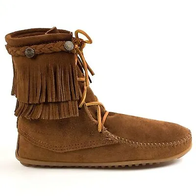 Minnetonka Brown Double Fringe Tramper Moccasin Boot 6 • $50