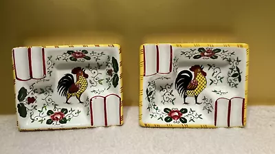 TWO FOR THE PRICE OF ONE! Ucagco  Early Provincial  ROOSTER/ROSES Ashtray Pair • $25.99