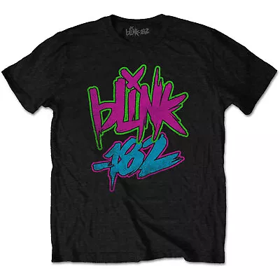 Blink-182 T Shirt Neon Logo Officially Licensed Mens Black Pop Punk Rock Merch • £14.88