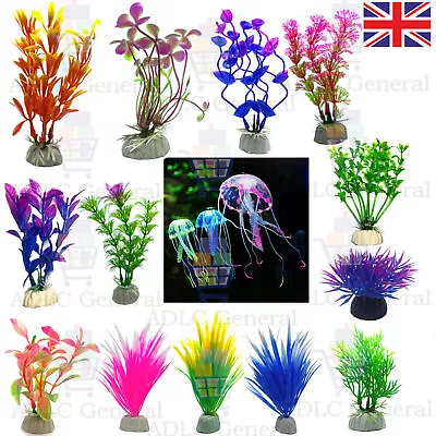 Artificial Fake Fish Tank Plants Grass Aquarium Flower Plastic Ornament Decor UK • £2.99