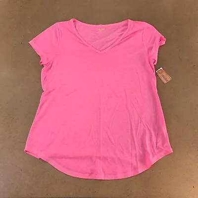 Mudd Juniors Size XL Pink Short Sleeve V Neck Round Hem Pullover T-Shirt NWT • $10.30