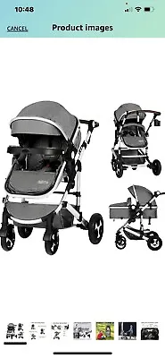 Kinder King KK0004DG 2 In 1 Convertible Baby Stroller Folding W Bassinet Grey • $92.50