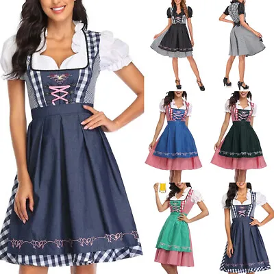 Womens Oktoberfest Costume German Bavarian Dirndl Ladies Beer Maid Fancy Dress • £18.39