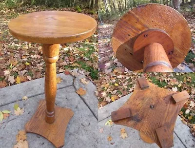 Antique Pedestal Plant Stand SOLID OAK Vintage Round Table Old ESTATE SALE 29  • $229.99