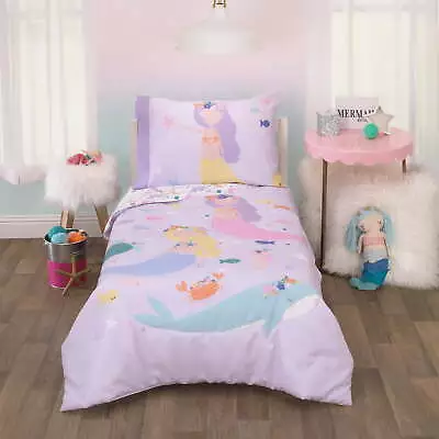 4-Piece Toddler Bedding Set Purple Mermaids Toddler Girl Bed • $24.58