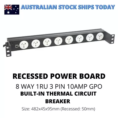 Rack Mount Server PDU Power Board 8 Way 19  1RU Strip Rail Powerboard 3M Chord  • $92.50