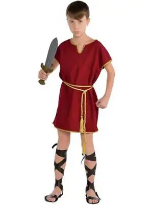 £9.99 • Buy Child Roman Tunic Costume Boys Toga Warrior Burgundy Fancy Dress 8-10 Years