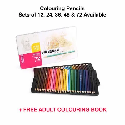 Colouring Pencils Set Drawing Artist Kids Coloured FREE ADULT COLOURING BOOK • £4.99