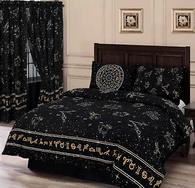 £22.99 • Buy Celestial Horoscopes Constellations Stars Black Yellow Gold Bedding Or Curtains