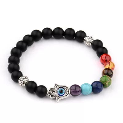 Man Fashion Hamsa Hand Of Fatima Energy Yoga Reiki 7 Chakra Handmade Bracelets  • $6.39