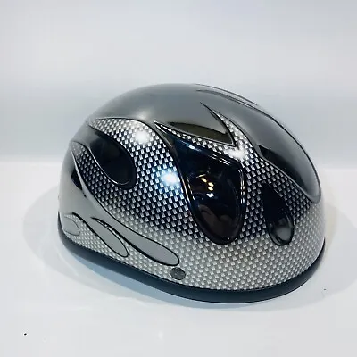 Voss Gunmetal & Carbon Flame Beanie Novelty Motorcycle Helmet Xl • $32.50