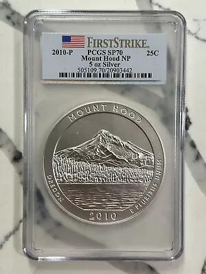 2010 P 5 Oz Silver MOUNT HOOD NP PCGS SP70 First Strike • $895