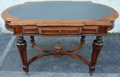 19th C Large Victorian Leather Top Walnut Parlor Table • $2760