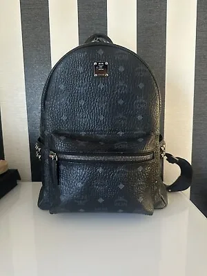 MCM Black Stark Side Studs Backpack In Visetos • £500