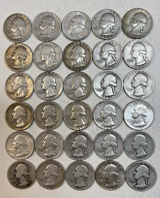 Lot Of 30 - 90% Silver Washington Quarters - Various Years • $112