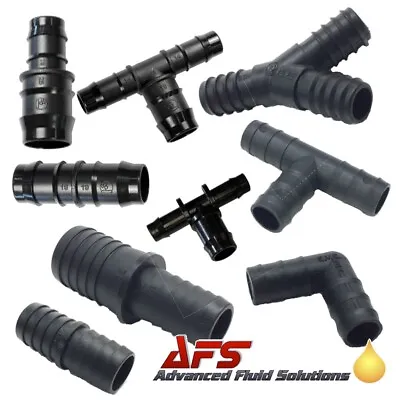 Black Plastic Barbed Hose Connectors Straight Barb Reducing Elbows T's Y Pieces • £22.95