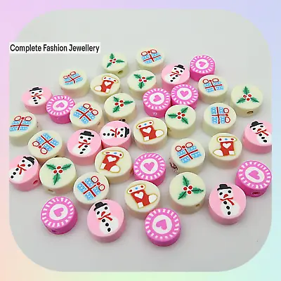 £1.99 • Buy 20 30 50 10MM Polymer Clay Christmas & Heart Beads For Jewellery Making