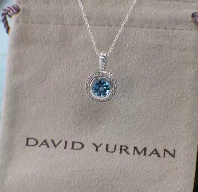 David Yurman Albion Cerise Blue Topaz Diamond Halo Pendant Sterling Silver Bag • $458