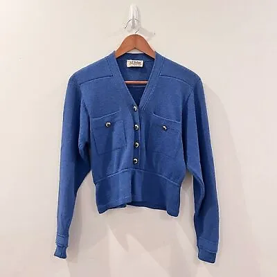 Vintage St. John Santana Knit Sweater Size 2 Women's Blue Gold Buttons Cropped • $69.99