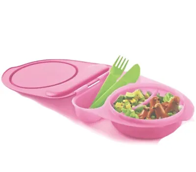 Tupperware Lunch Container Pink Divided Knife Fork Compact Hinged Seal New • $16.99