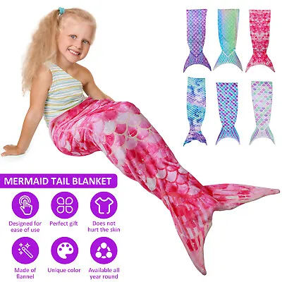 Kids Adult Mermaid Tail Blanket Fish Scales Flannel Sofa Quilt Sleeping Bag* • £12.60