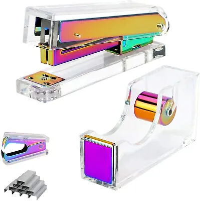 Color Acrylic Stapler Set Desk Stapler With 1000pcs 26/6 Staples For Office Home • £22.79