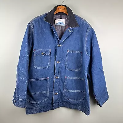 Vintage SEARS Chore DENIM Coat Jacket WORK LEISURE Blanket Lined Mens Size L • $52.99