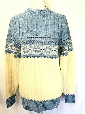 Vintage Womens Nordic Ski Crewneck Sweater Size M/L Medium Large WOOL-Poly Blue  • $35.99