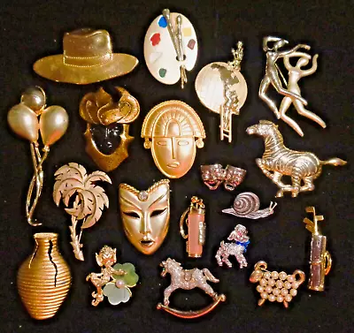 19 Piece LOT Of Vintage & Modern Figural Character PINS BROOCHES • $44