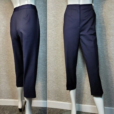 M&S Cotton Rich SLIM Leg CROPPED TROUSERS ~ Sizes 12 14 16 18 ~ NAVY • £14.99