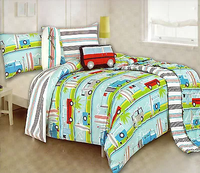 Kooky By Kas Surfs Up Combi Kombi Vans/surfboards/stripes Quilt Cover Set Queen • $69