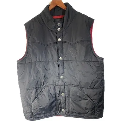 Men's True Religion Black 3XL Button Up Puffer Vest • $56.99