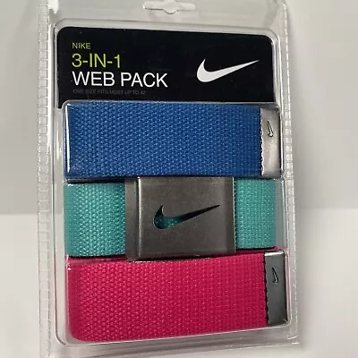 NIKE 3-IN-1 WEB BELT PACK Unisex Blue-Teal-Pink One Size Fits All Up To 42-Inch • $19.50