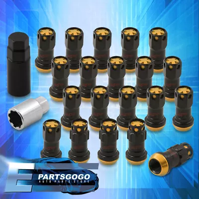 20PCS M12 X 1.25mm Open/Closed Extended Heavy Black Steel Racing Lug Nuts Gold • $21.99