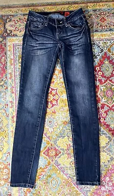 Zana Di Jeans Dark Wash Blue Denim Stretch Straight Leg Skinny Low Rise Size 1 • $11.99