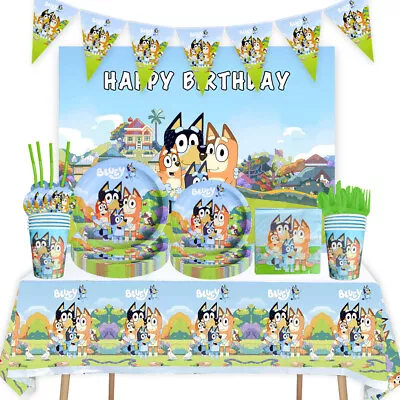 Bluey Children's Birthday Party Tableware Decoration Set Plate Cup Napkin Straws • £4.32