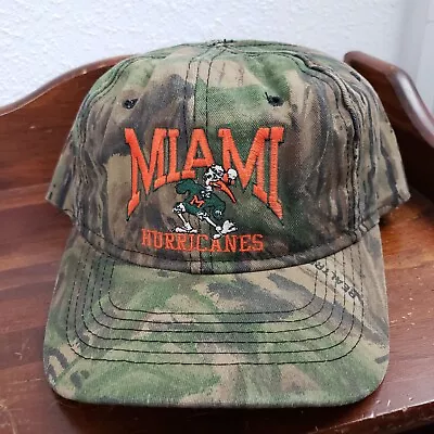 VINTAGE Miami Hurricanes Hat Cap Snapback Green Camouflage Camo Mens USA • $50