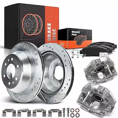 Rear Drilled Brake Rotor & Pads + Caliper For Chevy Trailblazer GMC Buick Saab • $205.49