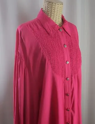 Vtg Vis A Vis Womens L Hot Pink LS Tunic Shirt Smocked Bib Front 52  Lagenlook • $9.99