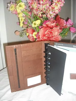 Vintage Day-Timer Brown Leather Planner 7 Ring Binder Notebook Organizer Classic • $20