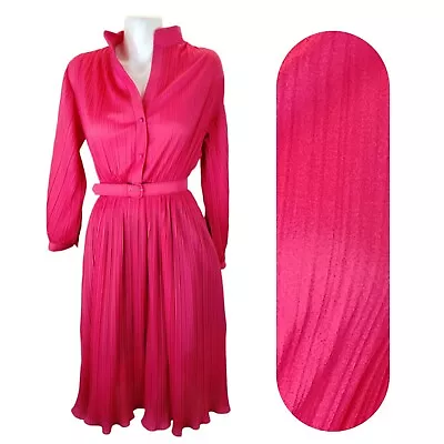 Vintage Willi Of California Midi Dress Women 14 Pink Belted Button Front Barbie • $26.99