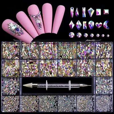 2800pcs Shiny Diamond Nail Art Rhinestones Crystal Decorations Set AB Glass • $38.60