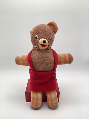 Vintage Brown 17” Plush Teddy Bear Googly Eyes Rubber Nose Orange Plaid Arm Legs • $37.19