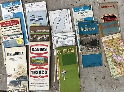VINTAGE LOT OF 13 ROAD MAPS TEXAS COLORADO KANSAS CALIFORNIA Nebraska 1960-70 • $15