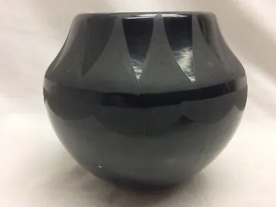 Vintage Southwest Black Clay Pot Flat Matte Simple Pattern Polychrome Pottery • $69.99